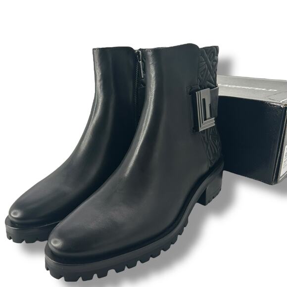NEW Karl Lagerfeld Black Bootie Size 10 Lug Sole Leather Ankle Boot Combat Moto - Picture 8 of 11